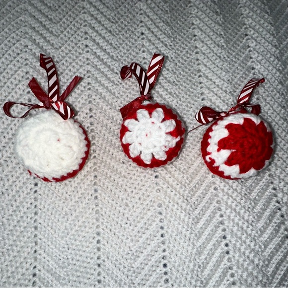 Hand Crafted Other - Three red and white hand crocheted Christmas ball ornaments- new